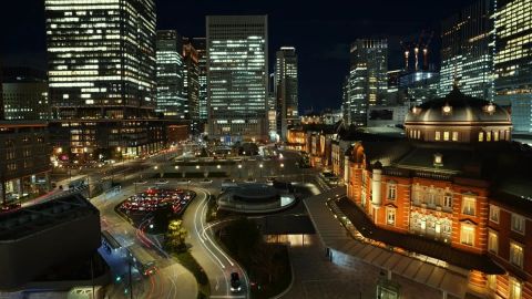 蓝橙夜行城市霓虹